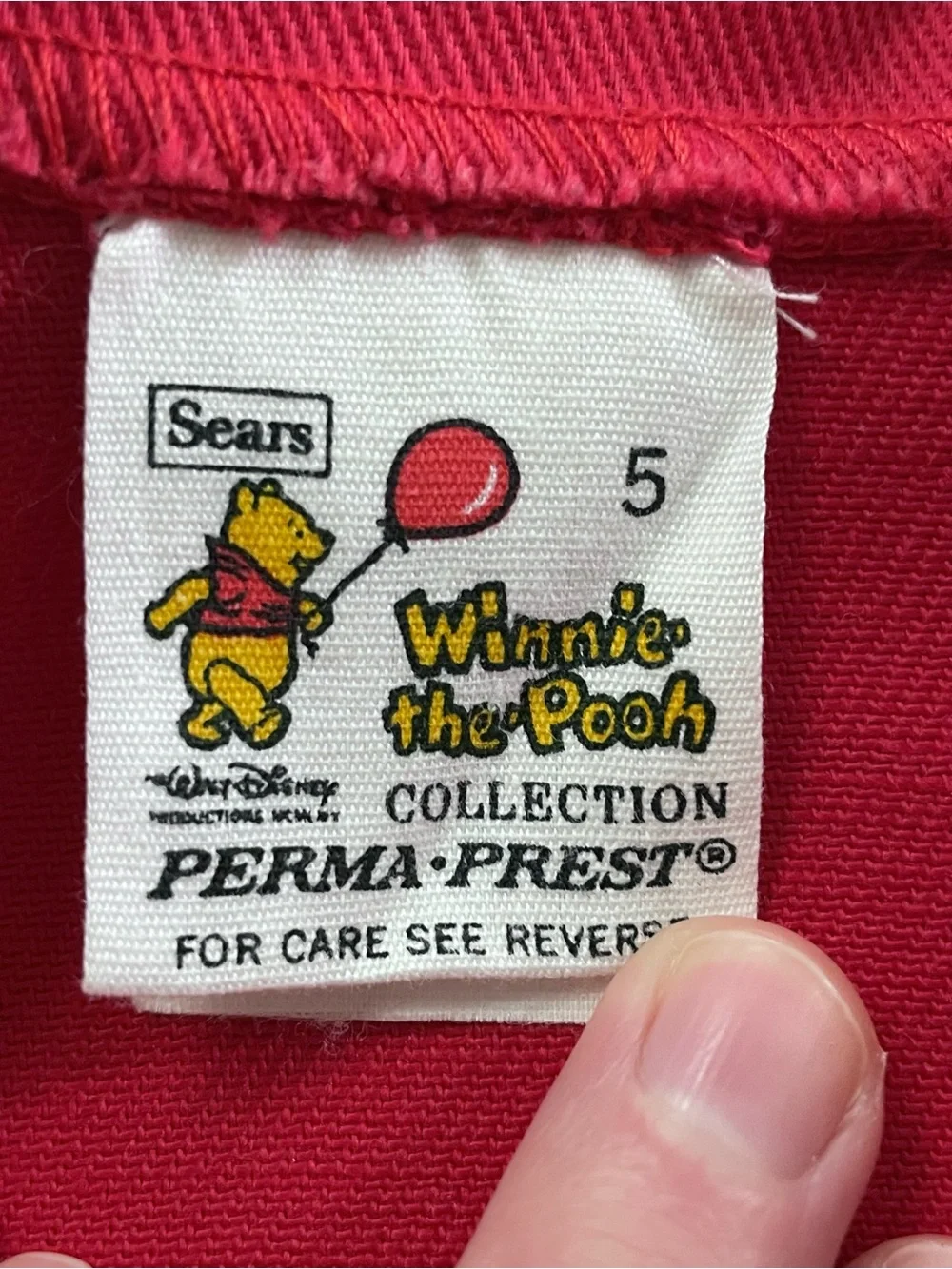 Vintage 1970s Sears Disney Winnie-the-Pooh Red Canvas Jacket, Size 5